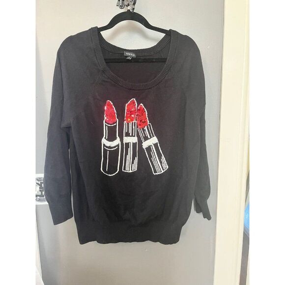 Torrid size 2 black lipstick sweater sequins - Picture 1 of 4